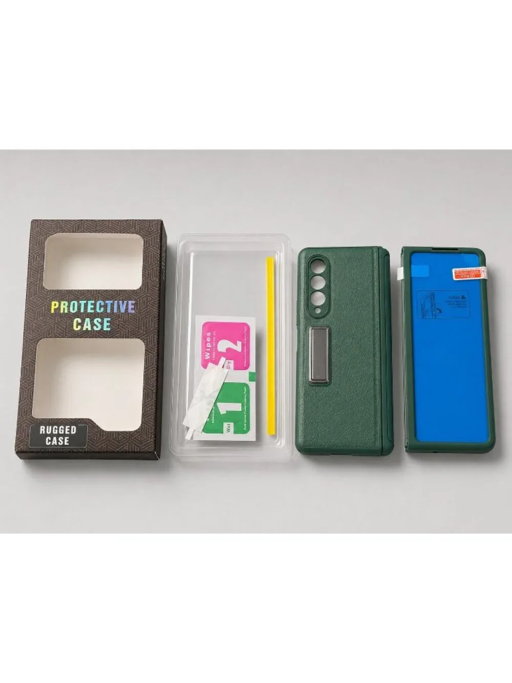 Ruky Samsung Galaxy Z Fold 3 Case Green Kickstand Screen Protector Hinge Cover